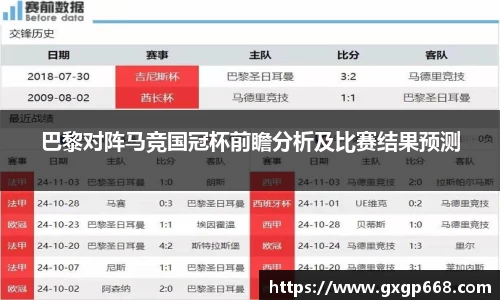 巴黎对阵马竞国冠杯前瞻分析及比赛结果预测